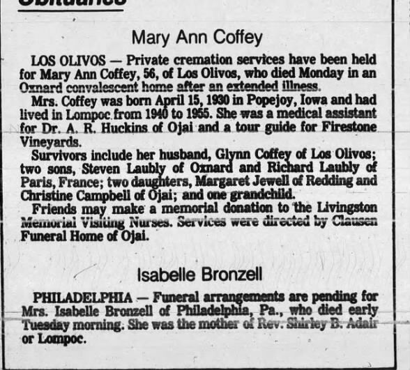 Obituary for Mary Ann Coffey (Aged 56)